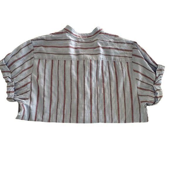 Xirena Striped Cotton Button Front Tunic Shirt Blue Oversized Short Sleeve Small - Picture 8 of 12